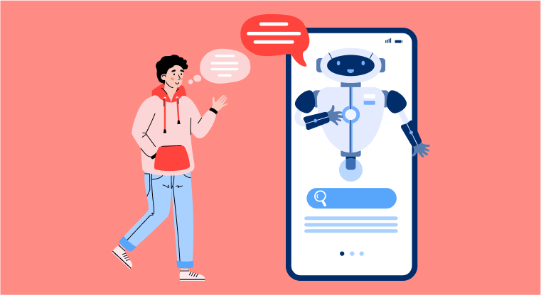 A man is using his smartphone to chat with an Ai-powered Chatbot.