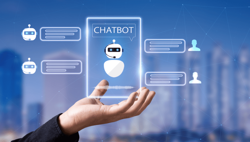 A man is holding a phone with chatbots on it, engaging in conversations and managing leads.