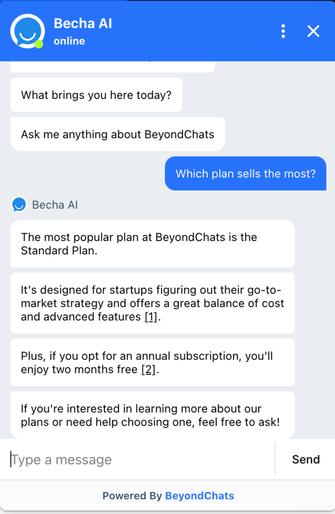 Beyondchats AI knows to engage with user giving shorter response