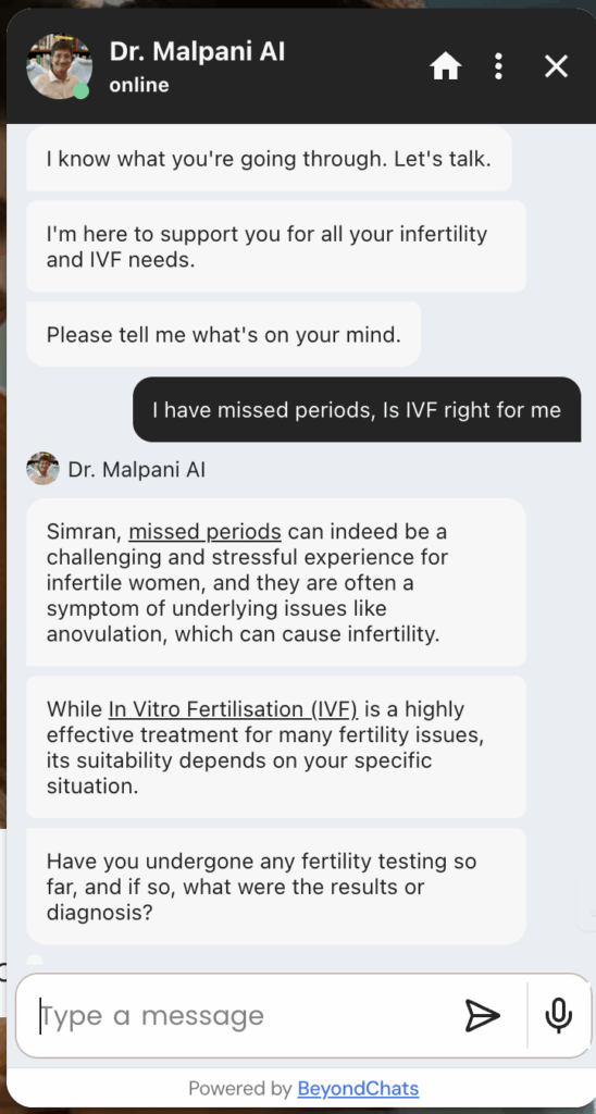 Why patient clarity matters in IVF consultations? 2 Beyondchats AI chatbot understanding the intent of the patient on Dr.Malpani's website